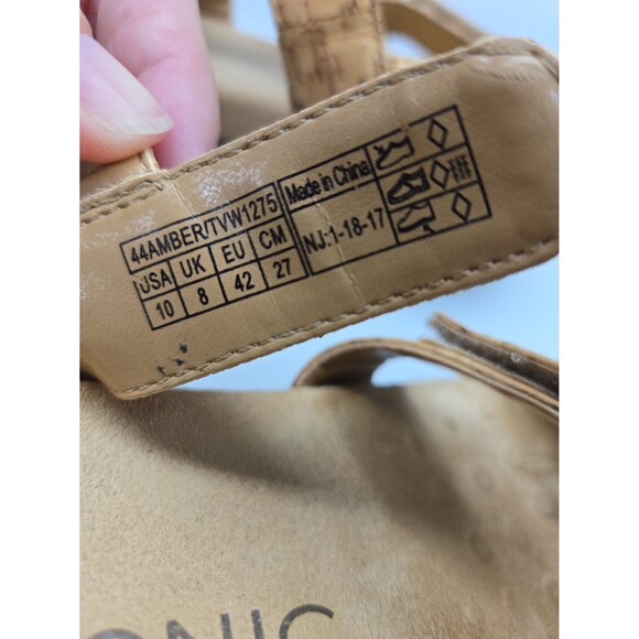 Vionic Amber-Tan Adjustable Sandals Cork Look, Gold Foil Accents Women's Size 10 - Picture 11 of 12